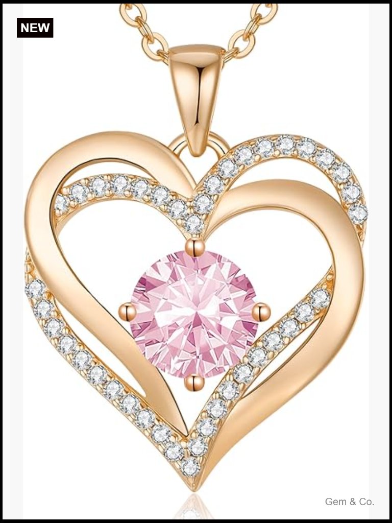 Sterling Silver Double Heart Birthstone Pendant Necklace For Women